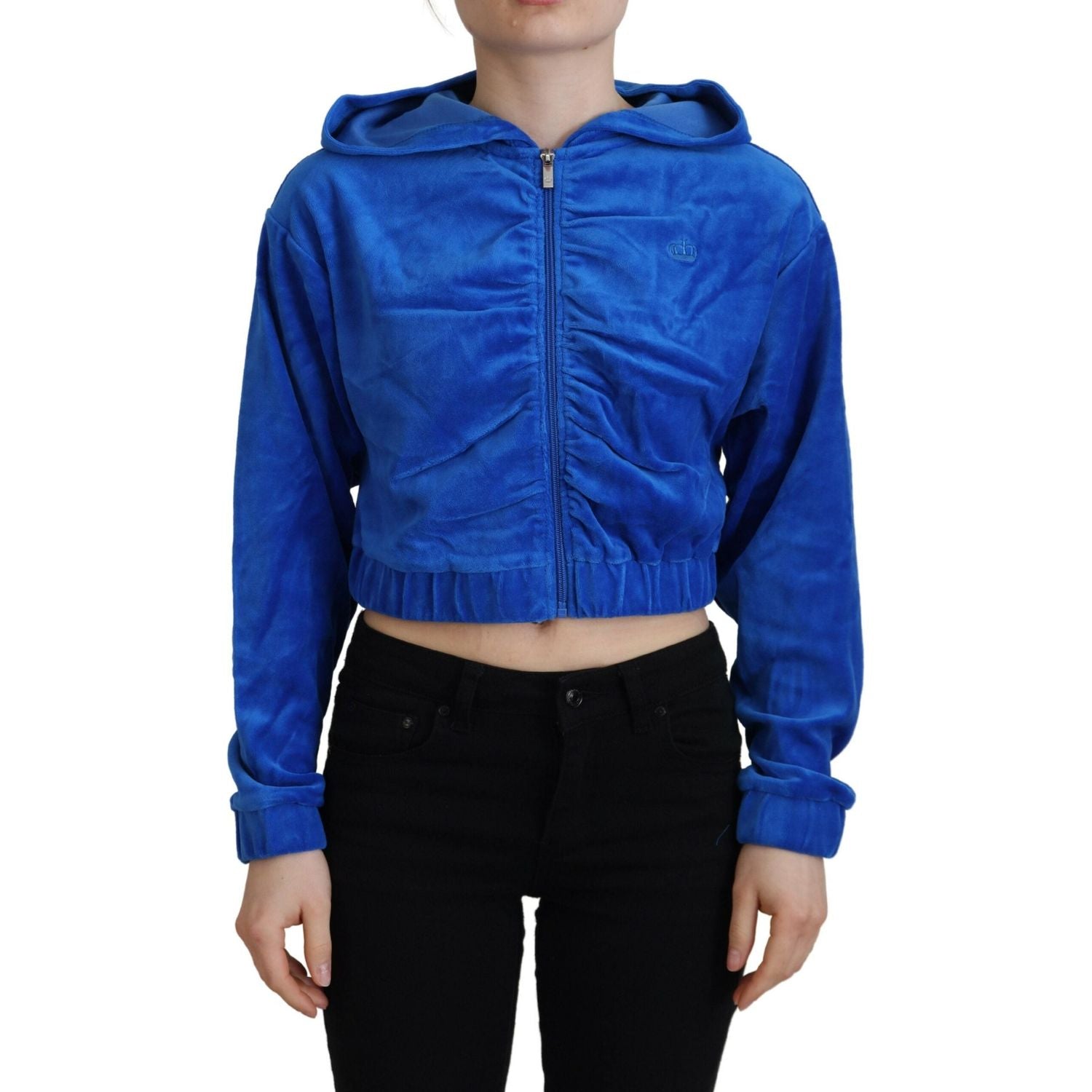 سترة Juicy Couture Glam ذات غطاء رأس وسحّاب مقصوصة باللون الأزرق