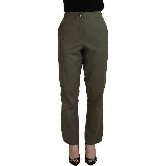 LAUREL Green Cotton High Waist Women Tapered Pants
