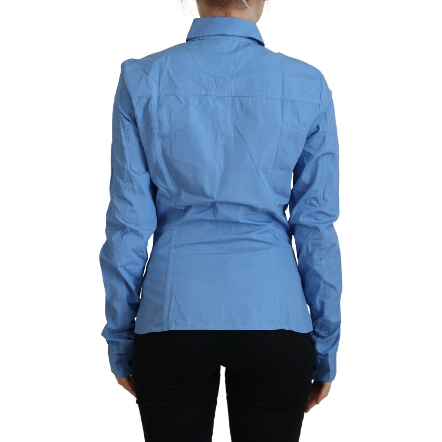 Ferre Elegant Blue Cotton Long Sleeve Polo Top Ferre