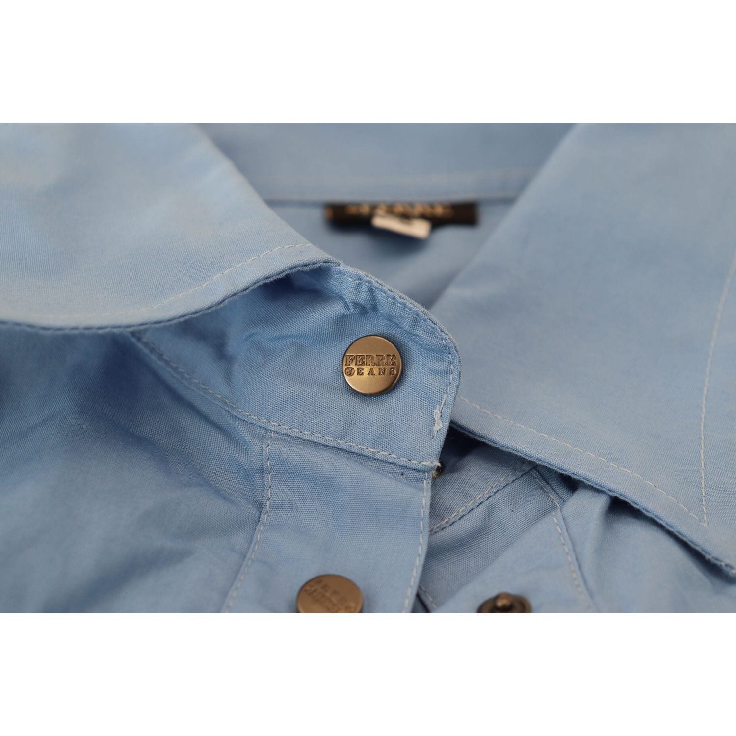 Ferre Blue Cotton Long Sleeves Collared Button Down Top