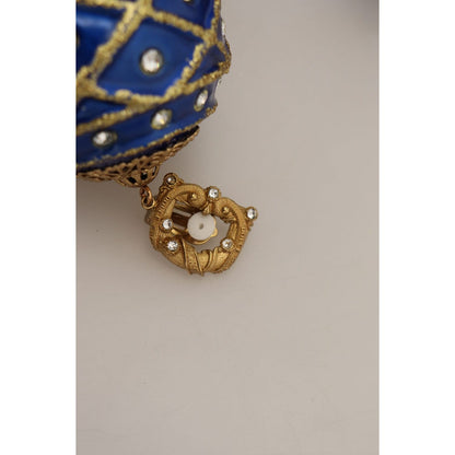 Dolce & Gabbana Gold Brass Blue Dangle Ball Crystal Clip On Earrings Earrings
