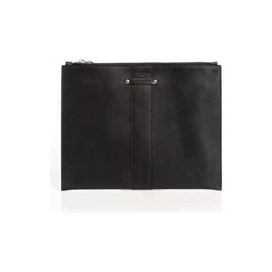 Elegant Black Leather Pocket Clutch Bag