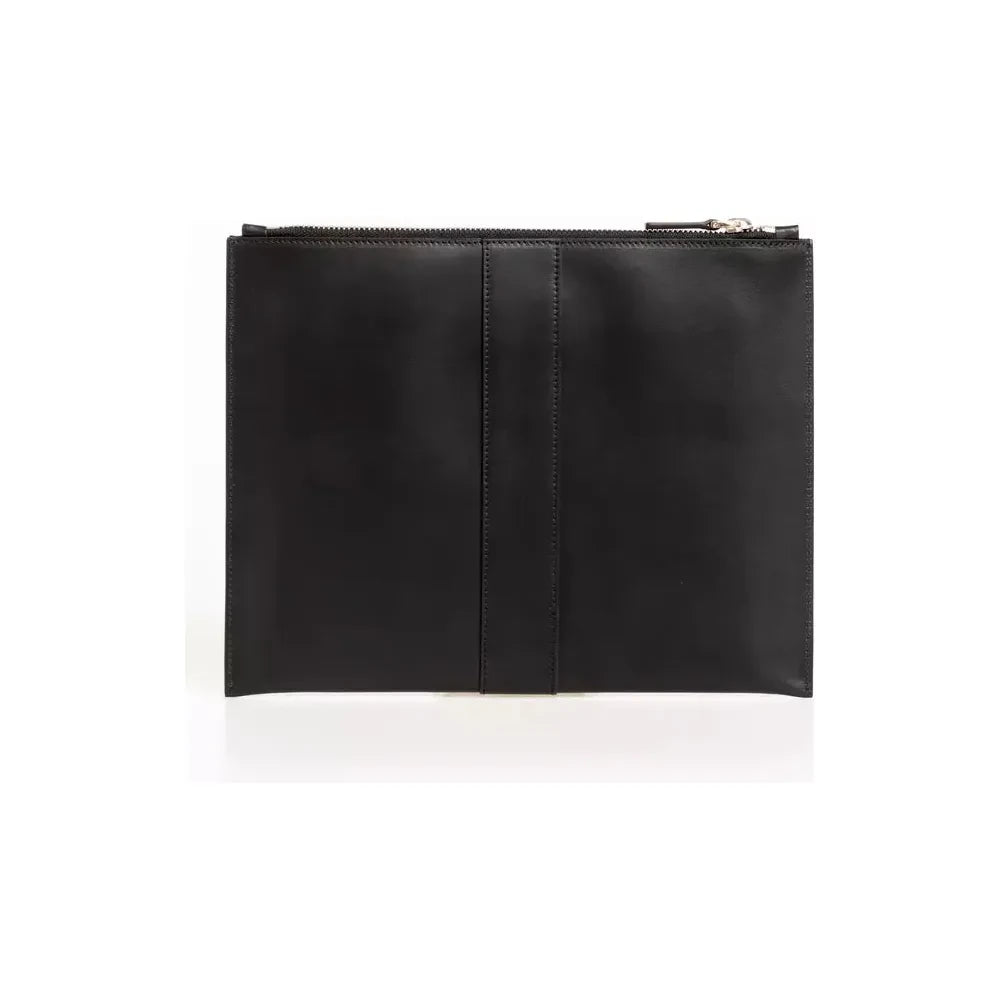 Trussardi Elegant Black Leather Pocket Clutch Bag Trussardi