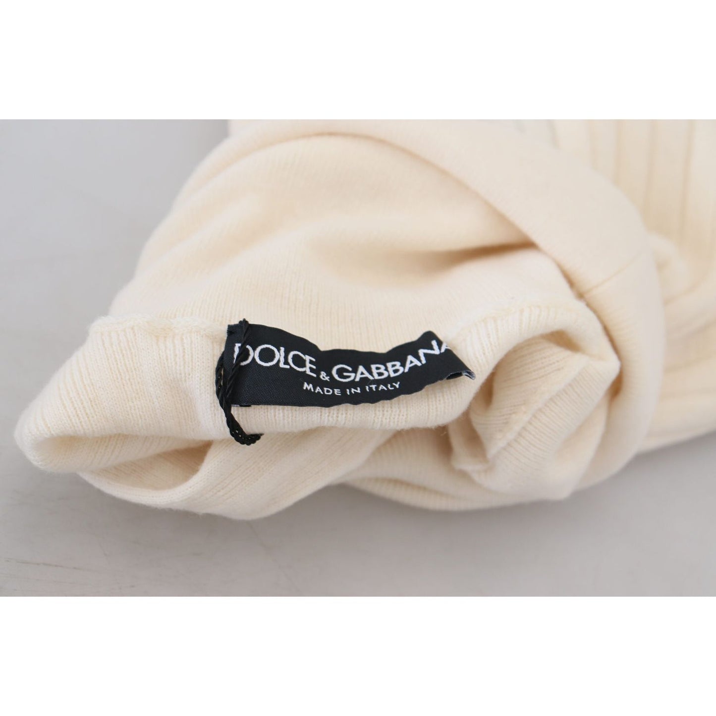 Dolce & Gabbana Ivory Turtleneck Distressed Cuff Pullover Sweater