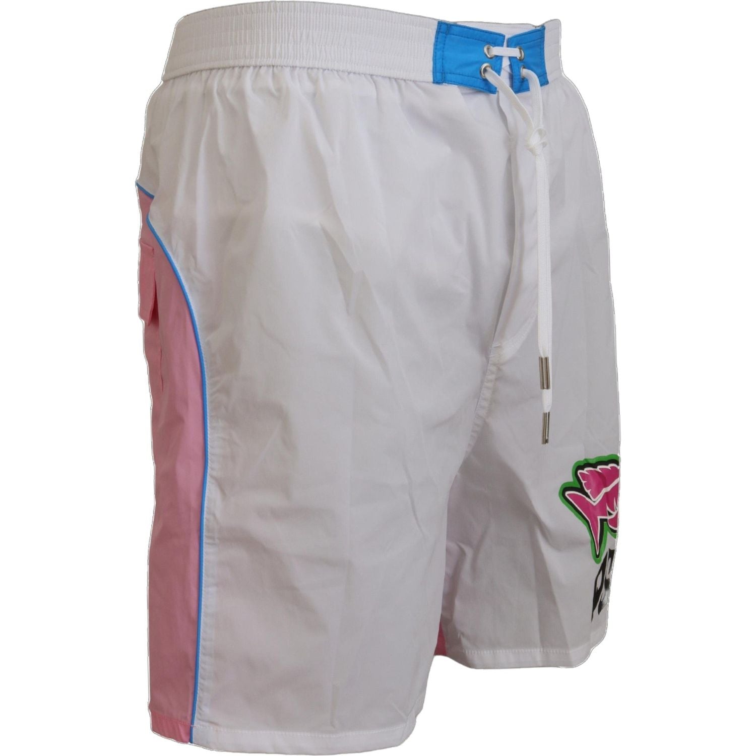 Dsquared² White Pink Logo Print Men Beachwear Shorts Swimwear
