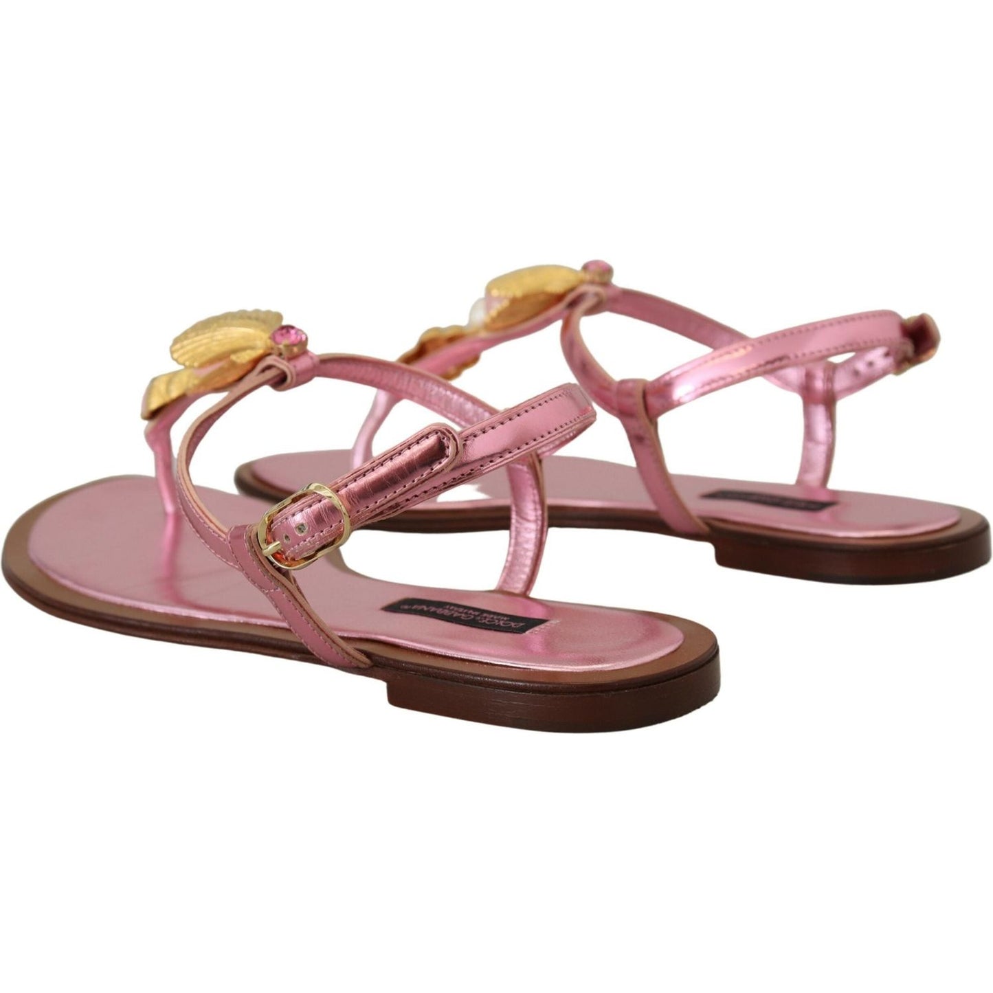 Dolce & Gabbana Chic Pink Leather Sandals with Exquisite Embellishment Dolce & Gabbana