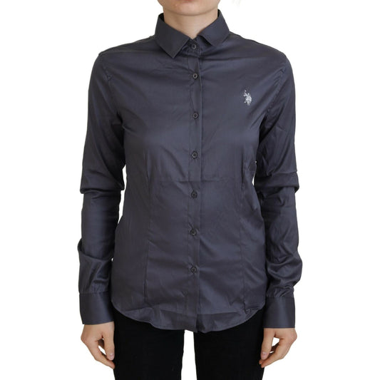 U.S. POLO ASSN. Gray Printed Long Sleeves Collared Top