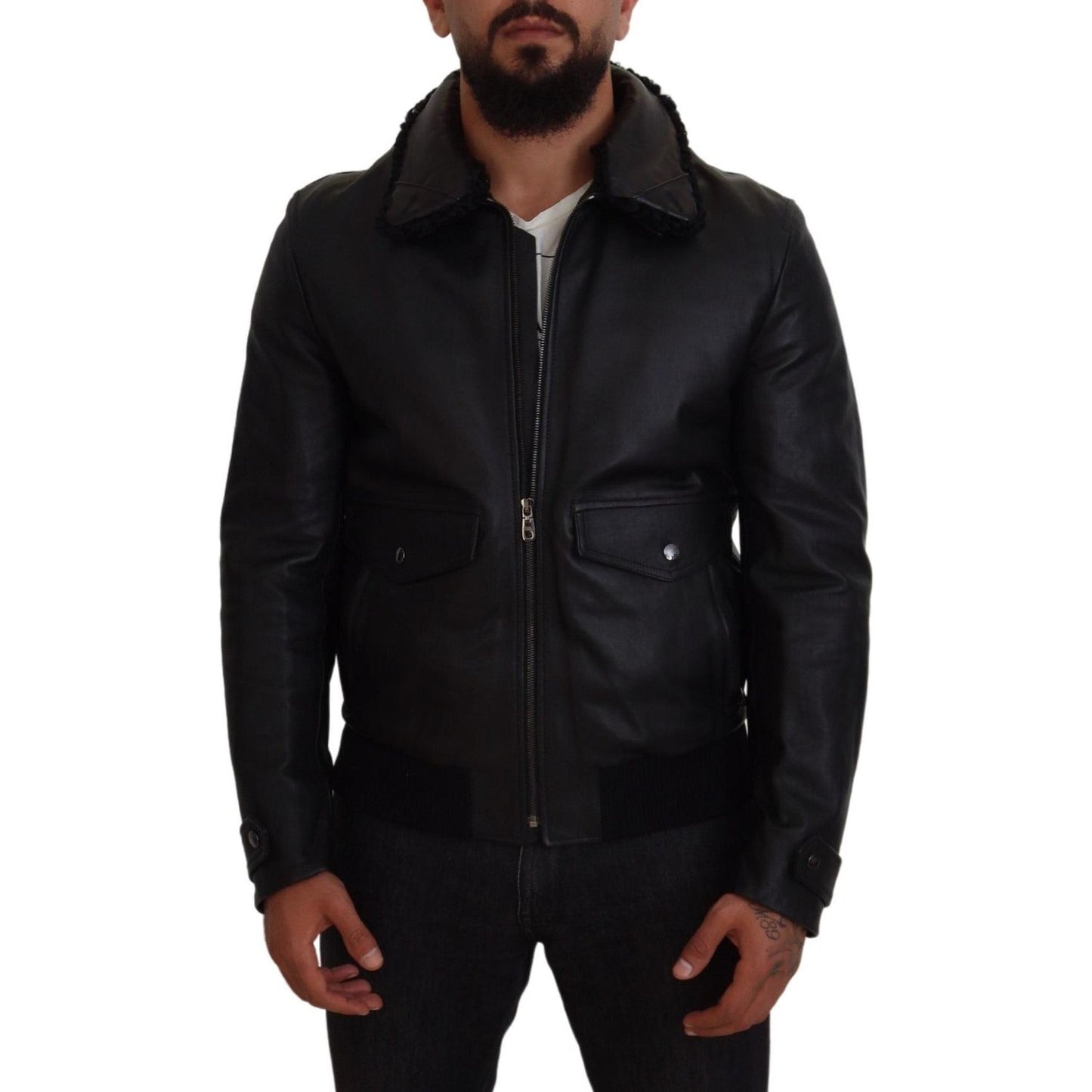 Dolce & Gabbana Chic Black Leather Silk-Lined Jacket Dolce & Gabbana