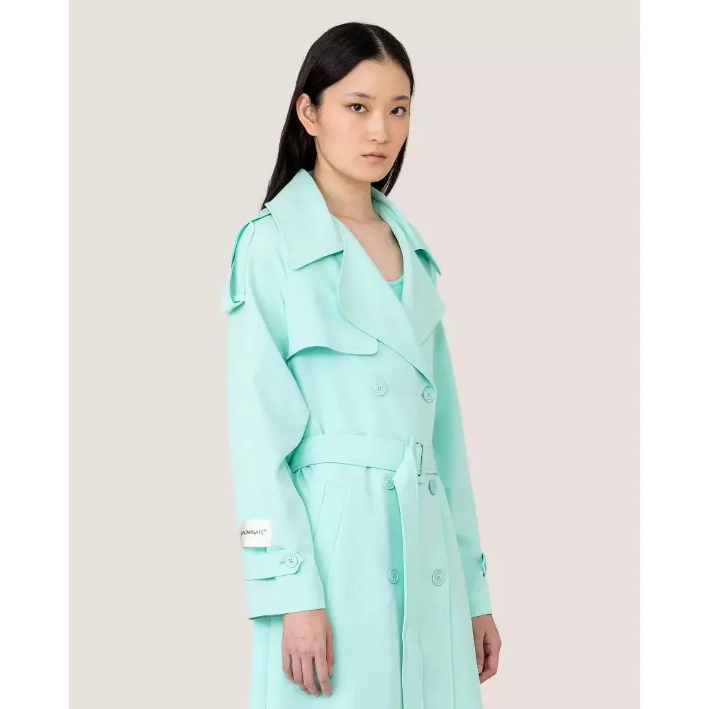 Hinnominate Elegant Light Blue Double-Breasted Trench Coat Hinnominate