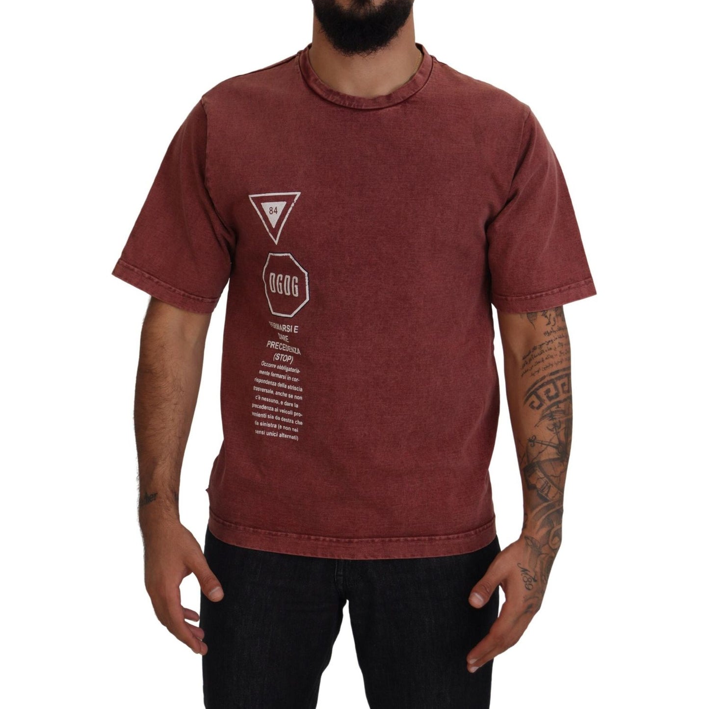 Dolce & Gabbana Elegant Maroon Printed Cotton Tee Dolce & Gabbana