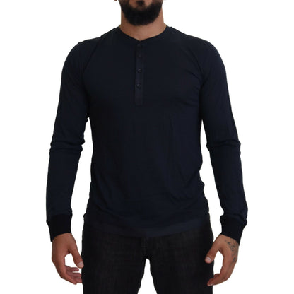 Dolce & Gabbana Blue Cotton Button Crewneck Pullover Sweater Dolce & Gabbana