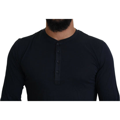 Dolce & Gabbana Blue Cotton Button Crewneck Pullover Sweater Dolce & Gabbana