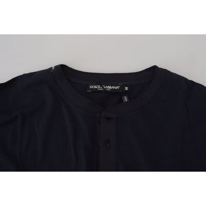 Dolce & Gabbana Blue Cotton Button Crewneck Pullover Sweater Dolce & Gabbana