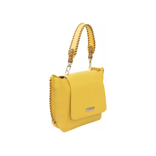 Baldinini Trend Elegant Yellow Shoulder Flap Bag with Golden Details Baldinini Trend