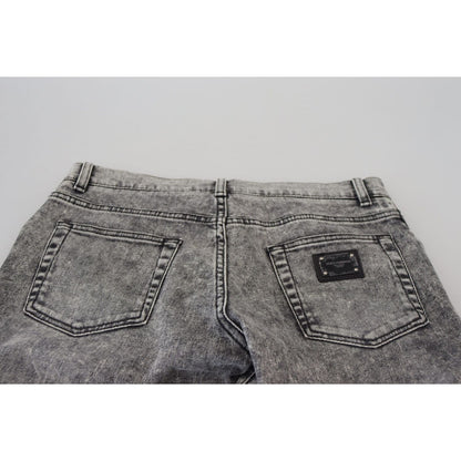 Dolce & Gabbana Grey Washed Cotton Slim Fit Men Denim Jeans