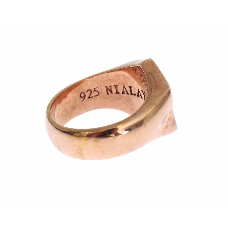 Nialaya Pink Gold 925 Silver Authentic Clear Ring