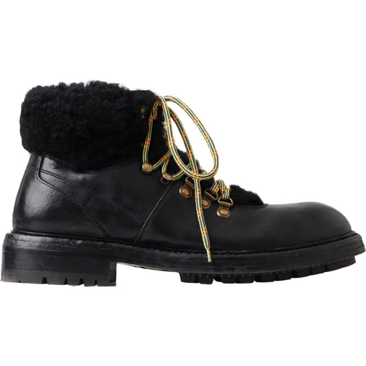 Dolce & Gabbana Elegant Shearling Style Men's Leather Boots Dolce & Gabbana