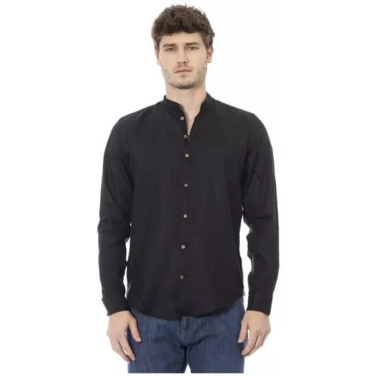 Baldinini Trend Black Lyocell Men Shirt Baldinini Trend