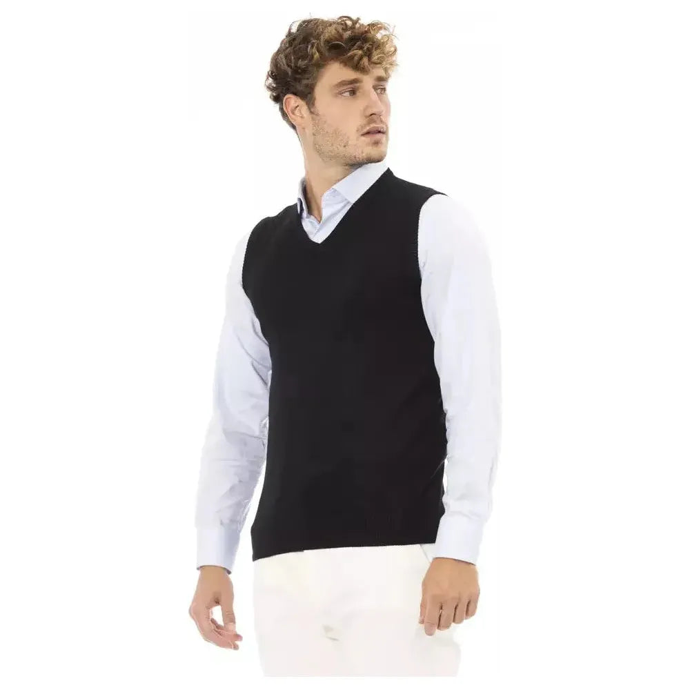 Alpha Studio Black Viscose Men Vest Alpha Studio