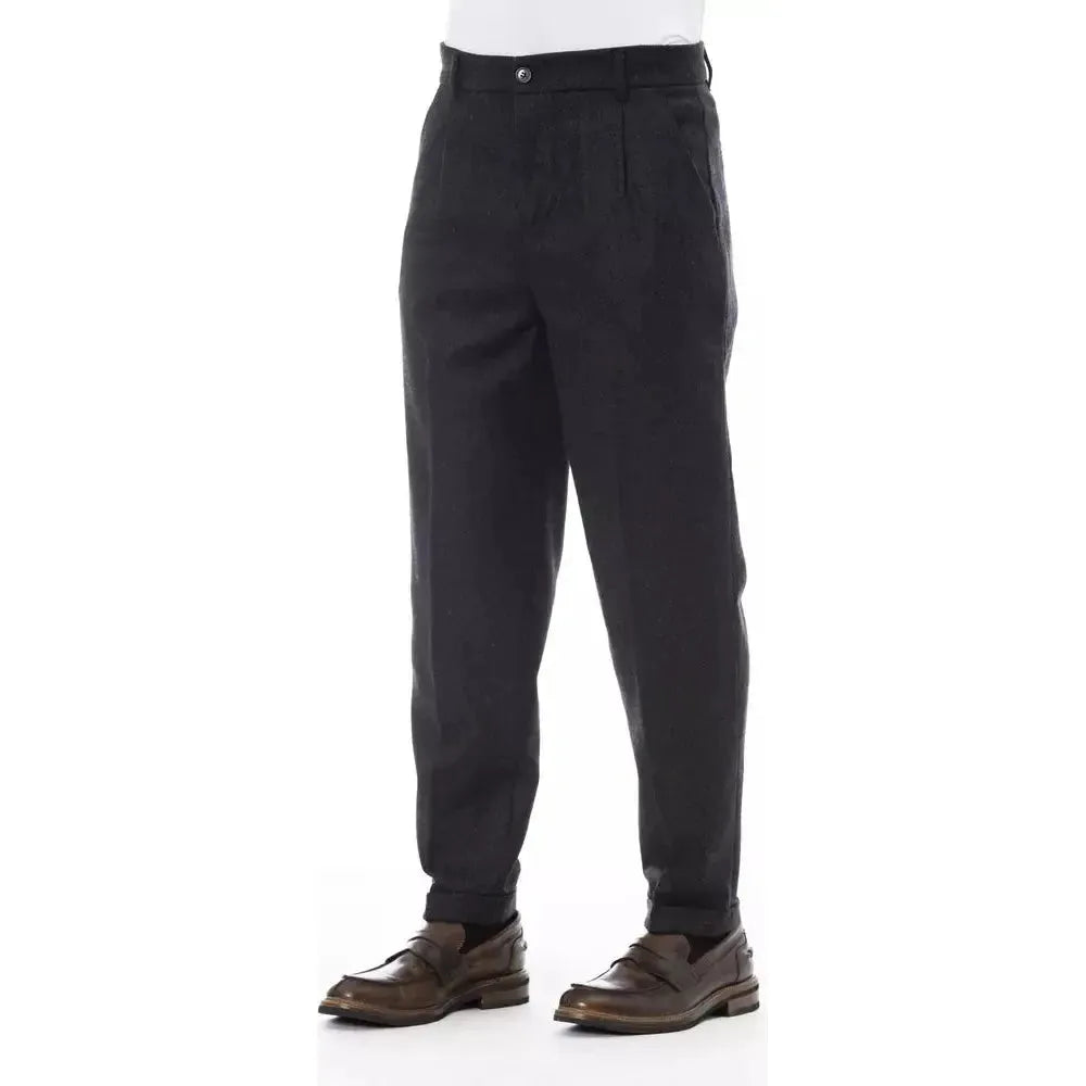 Alpha Studio Gray Wool Men Pants Alpha Studio