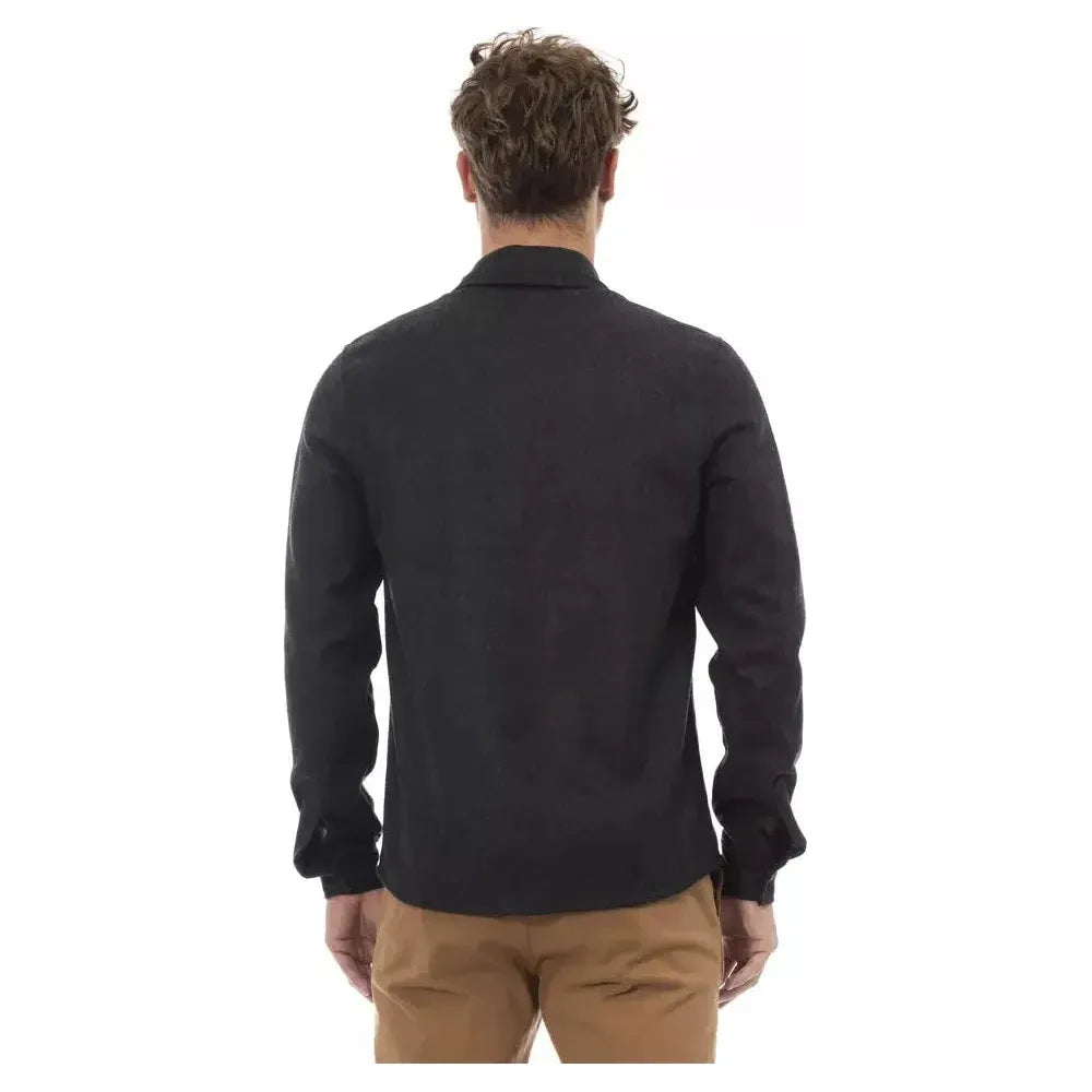 Alpha Studio Gray Wool Men Shirt Alpha Studio