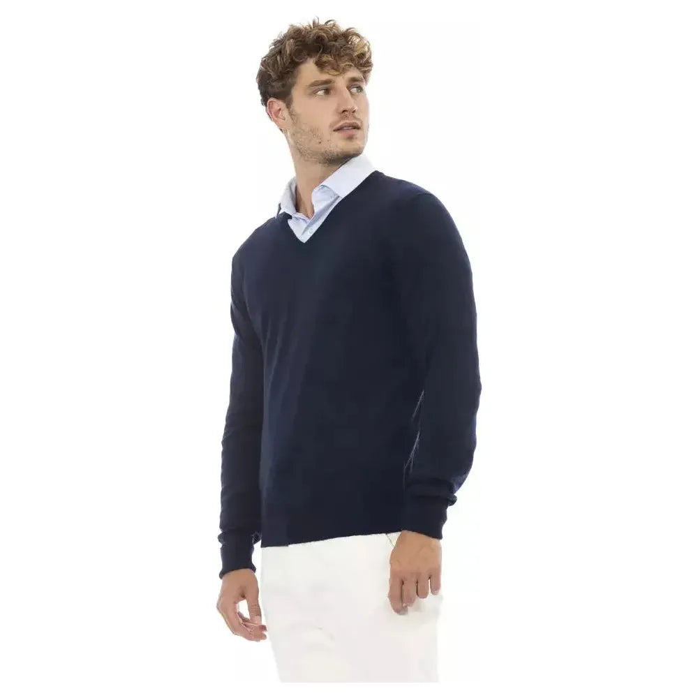 Alpha Studio Blue Wool Men Sweater Alpha Studio