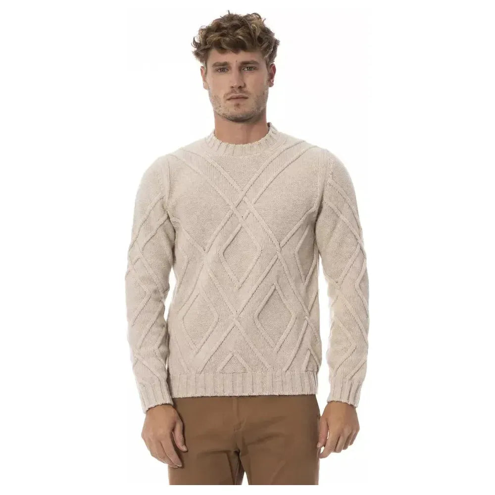 Alpha Studio Beige Merino Wool Men Sweater Alpha Studio