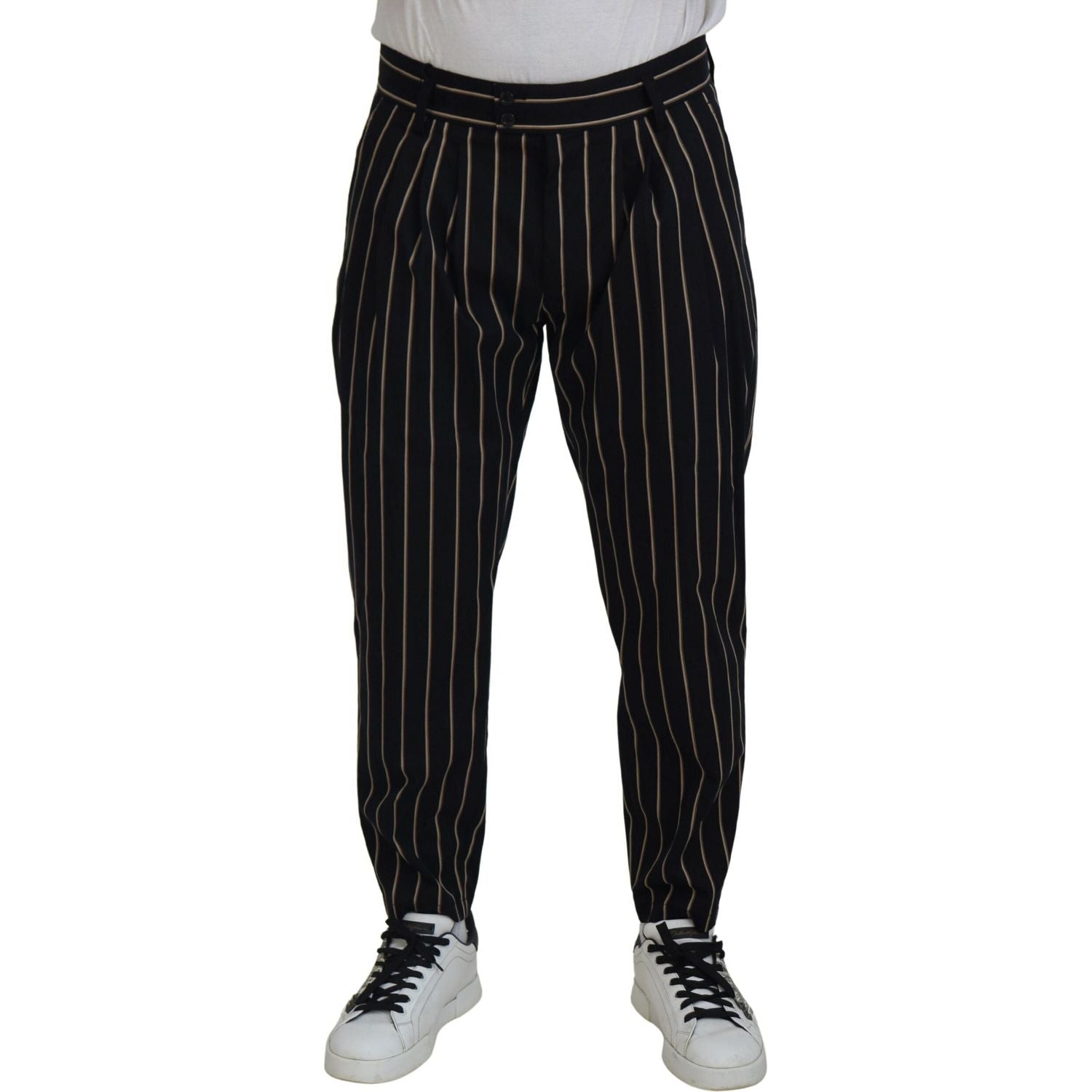 Dolce & Gabbana Black Beige Striped Cotton Stretch Pants