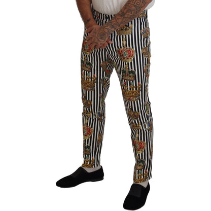 Dolce & Gabbana White Cotton Stretch Crown Trouser Pants