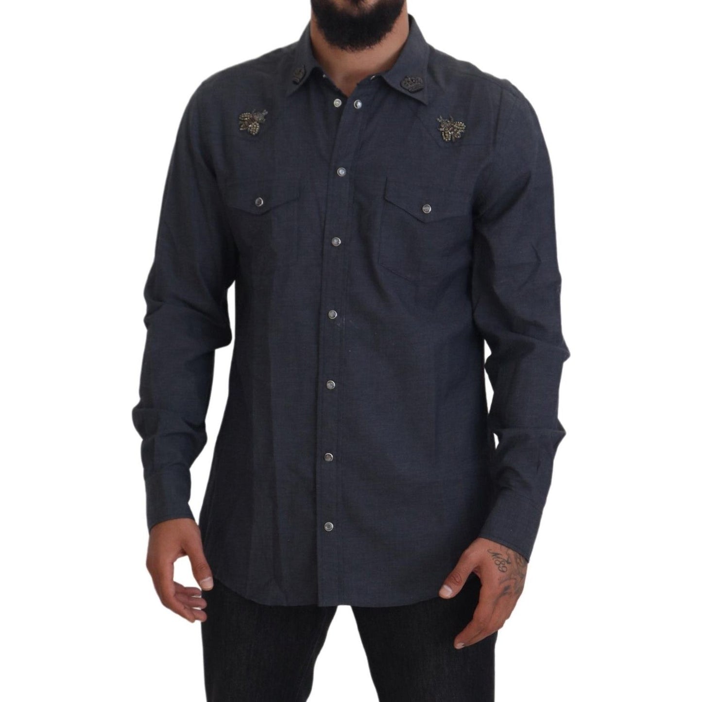 Dolce & Gabbana Elegant Slim-Fit Blue Denim Casual Shirt Dolce & Gabbana