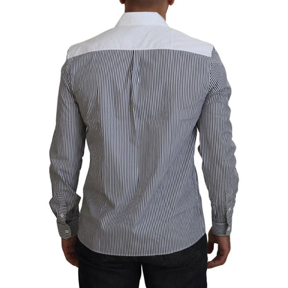 Dolce & Gabbana Gray White Striped Slim Fit Shirt