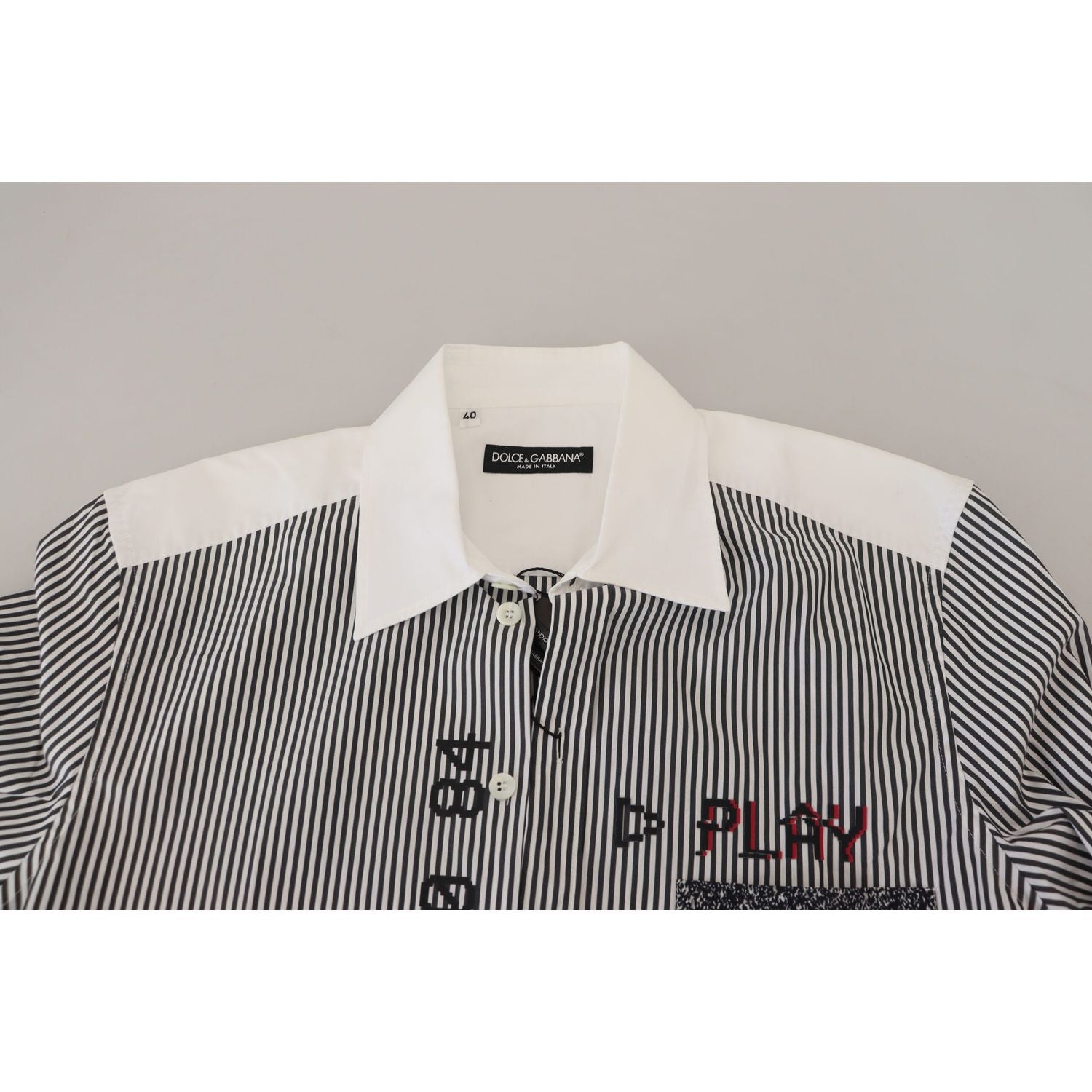 Dolce & Gabbana Gray White Striped Slim Fit Shirt