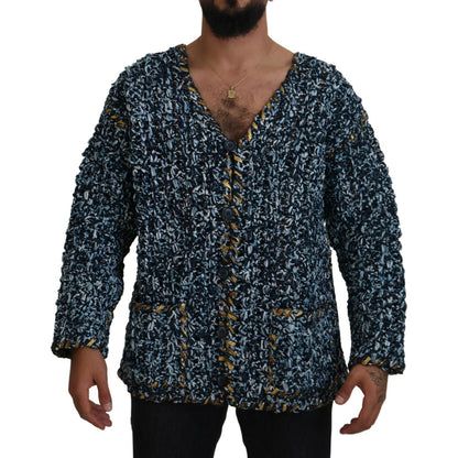 Dolce & Gabbana Blue Button Cardigan Fatto A Mano Sweater