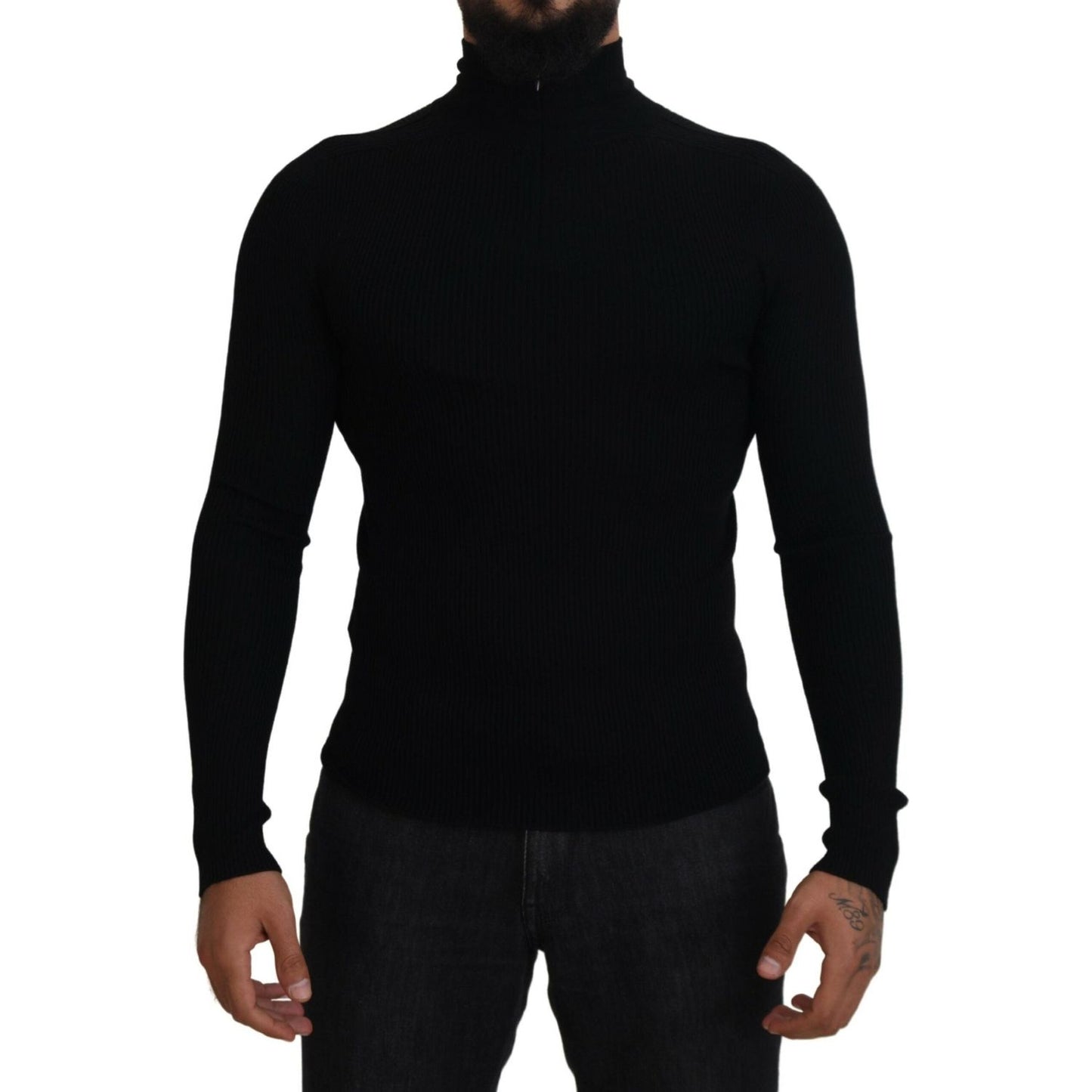 Dolce & Gabbana Elegant Black Wool Half Zip Turtleneck Sweater Dolce & Gabbana