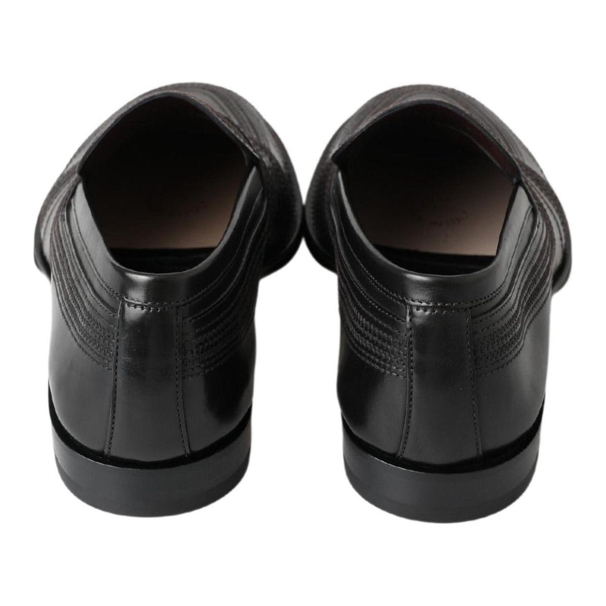 Dolce & Gabbana Black Leather Slipper Loafers Stitched Shoes