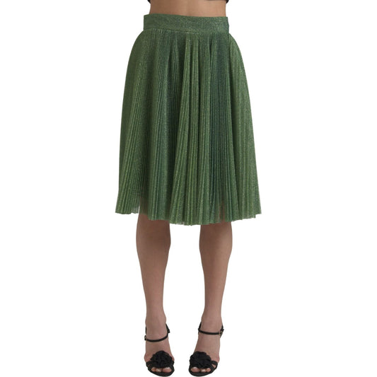 Dolce & Gabbana Enchanting Metallic Green Pleated A-Line Skirt Dolce & Gabbana