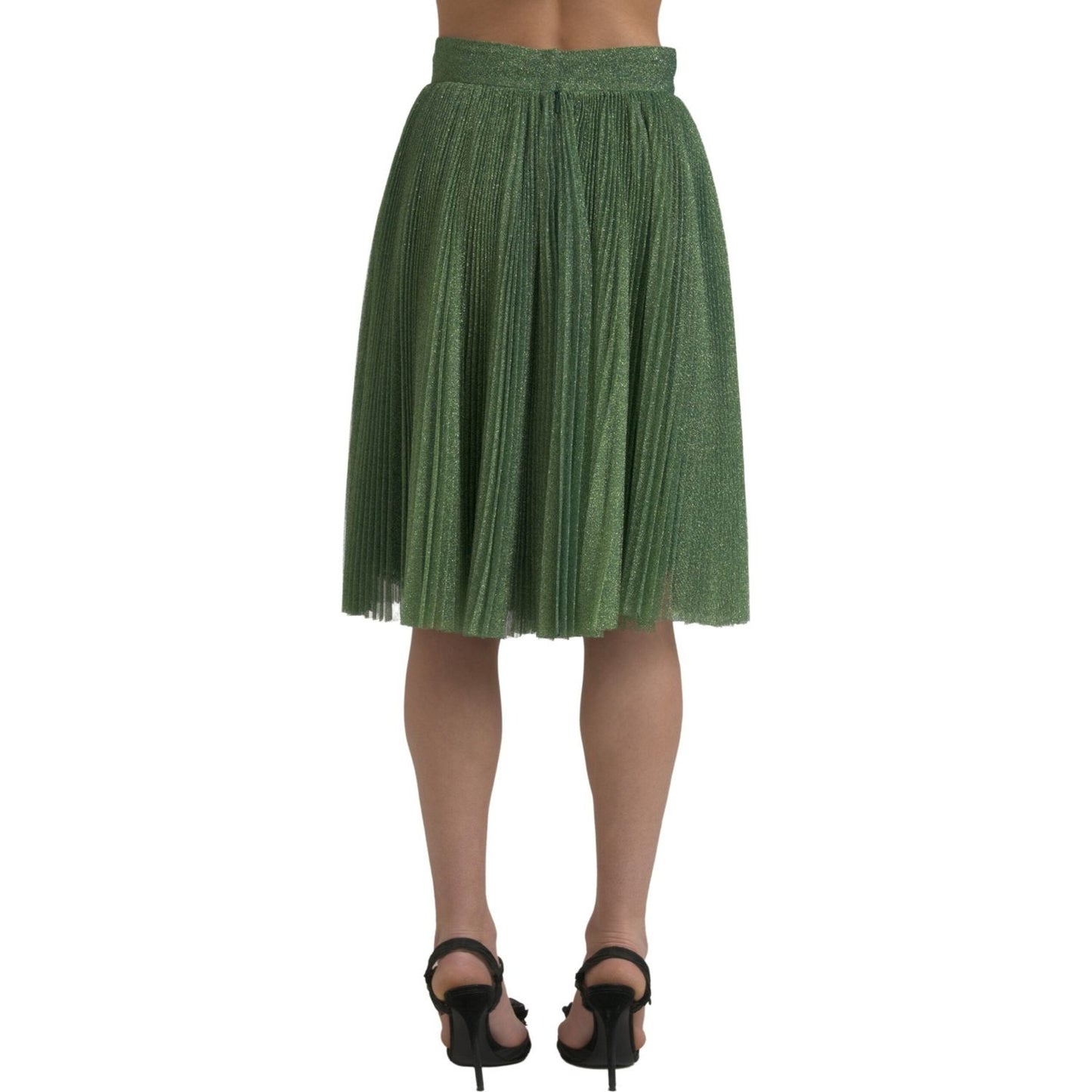 Dolce & Gabbana Enchanting Metallic Green Pleated A-Line Skirt Dolce & Gabbana