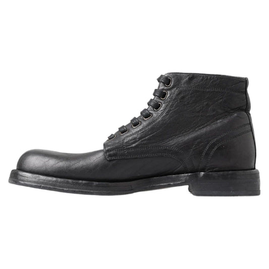 Dolce & Gabbana Equisite Black Lace-Up Leather Boots Dolce & Gabbana