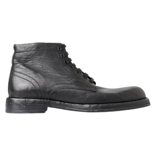 Dolce & Gabbana Equisite Black Lace-Up Leather Boots Dolce & Gabbana