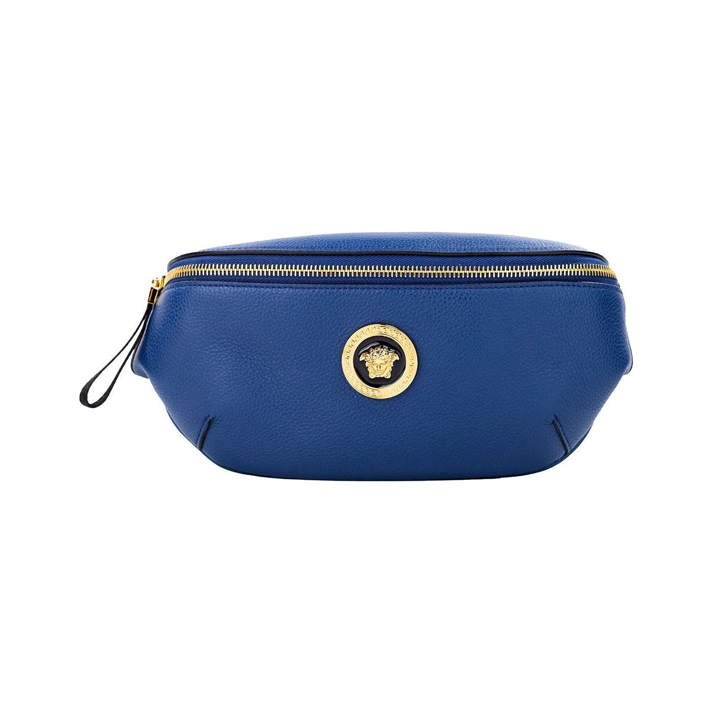 Versace Small Navy Calf Leather Medusa Pendant Fanny Waist Pack Belt Bag Versace