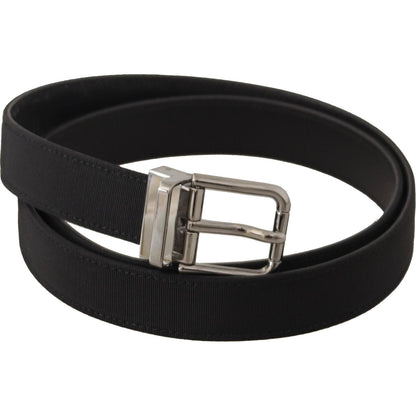 Dolce & Gabbana Black Canvas Leather Silver Metal Buckle Belt