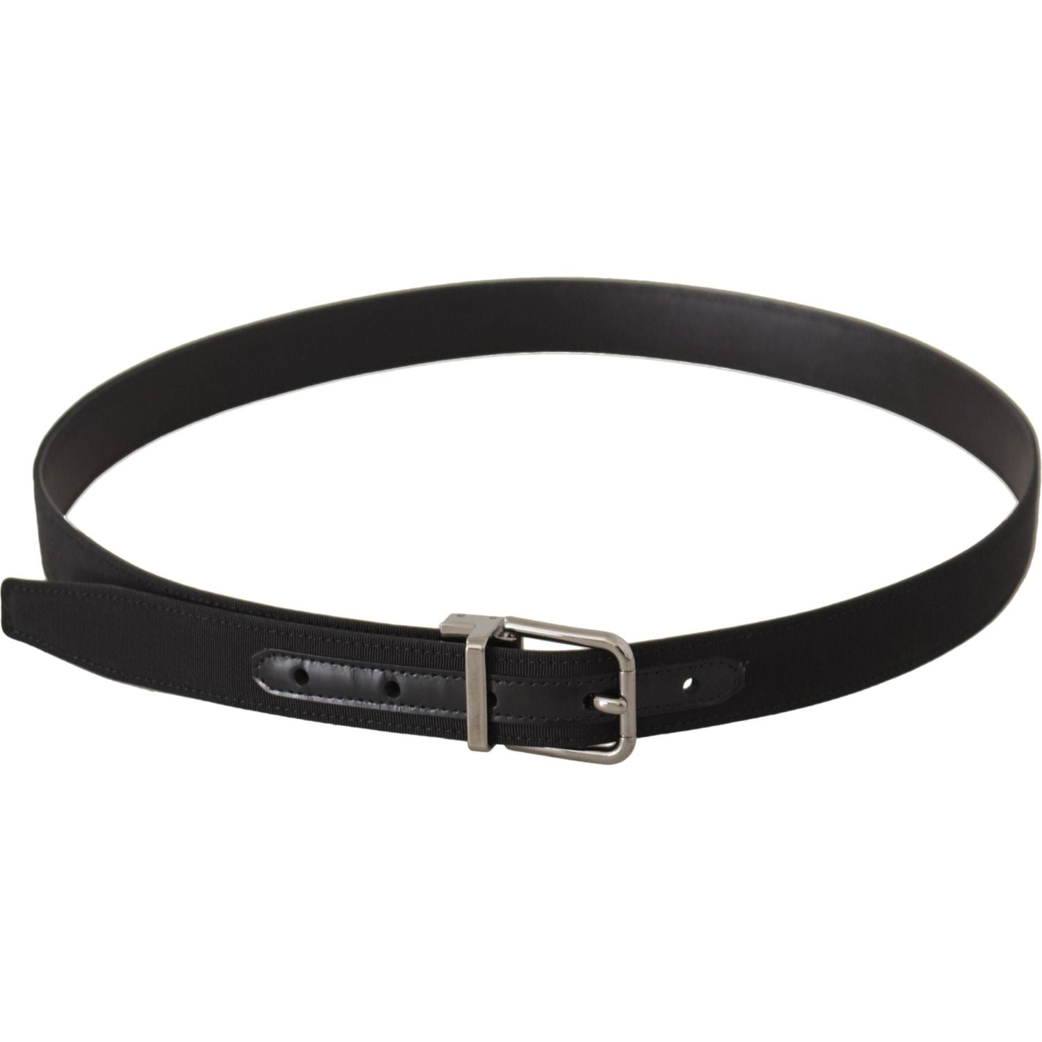 Dolce & Gabbana Black Canvas Leather Silver Metal Buckle Belt