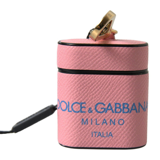 Dolce & Gabbana Pink Blue Calf Leather Logo Print Strap Airpods Case