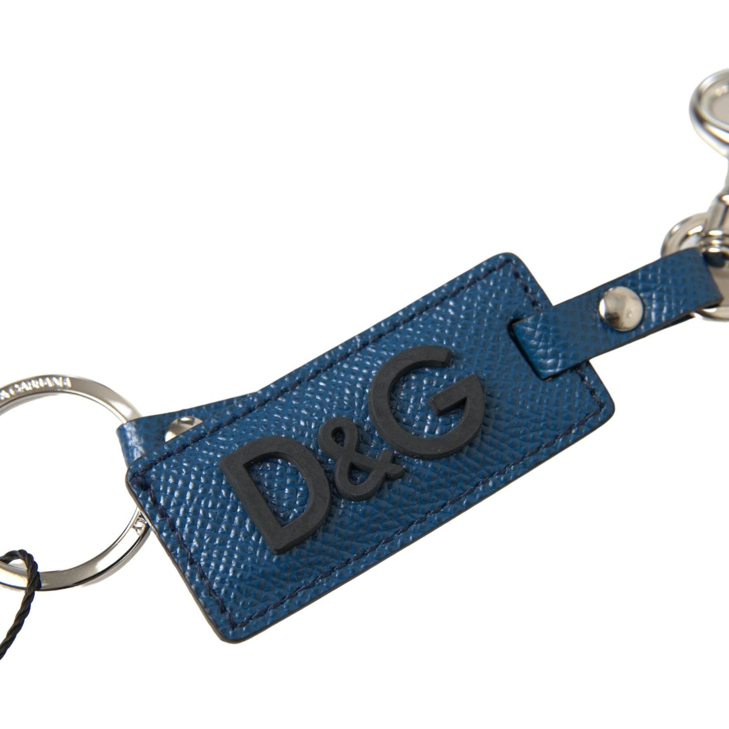 Dolce & Gabbana Elegant Blue Leather Keychain with Silver Accents Dolce & Gabbana