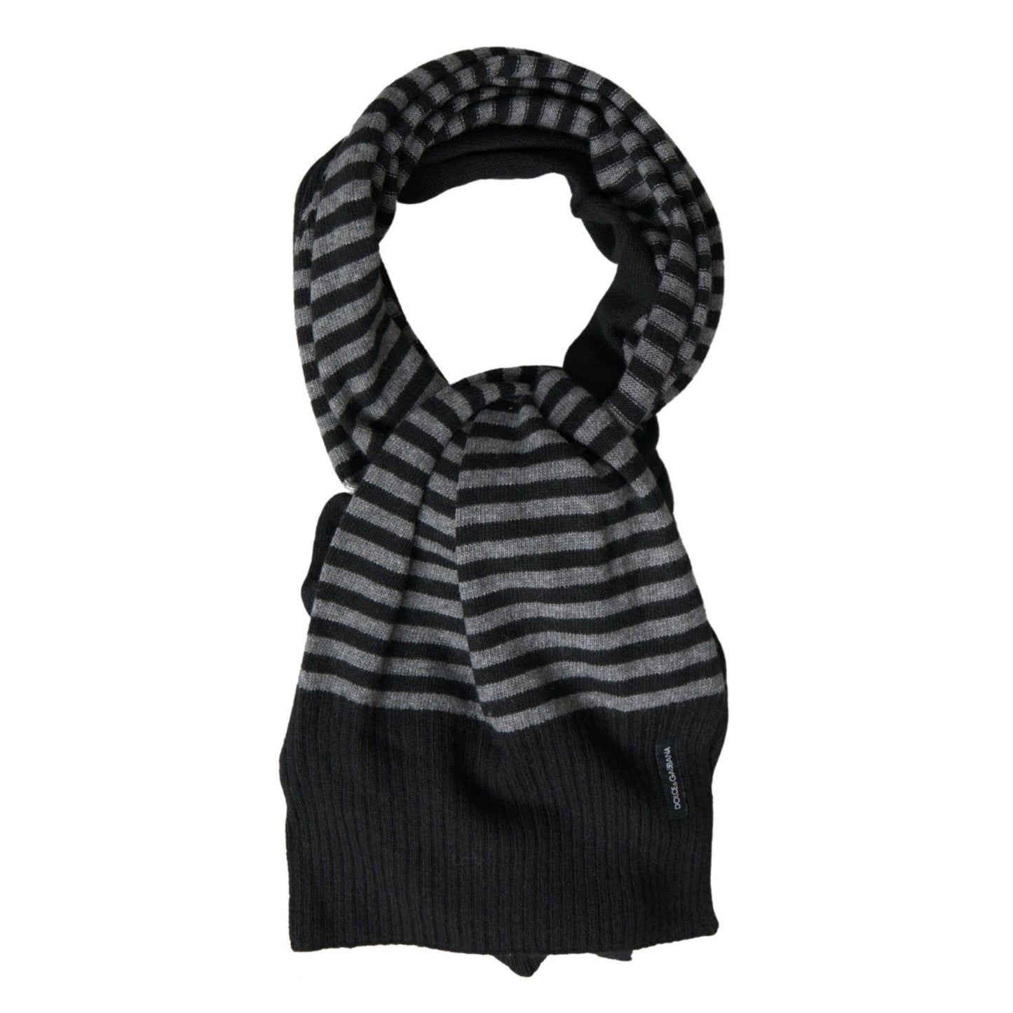Dolce & Gabbana Black Gray Stripe Wool Neck Wrap Shawl Scarf Dolce & Gabbana