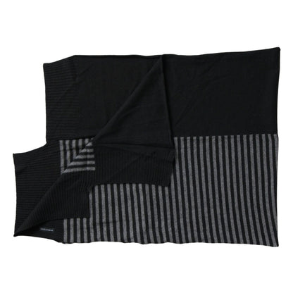 Dolce & Gabbana Black Gray Stripe Wool Neck Wrap Shawl Scarf Dolce & Gabbana