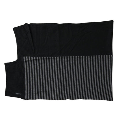 Dolce & Gabbana Black Gray Stripe Wool Neck Wrap Shawl Scarf Dolce & Gabbana