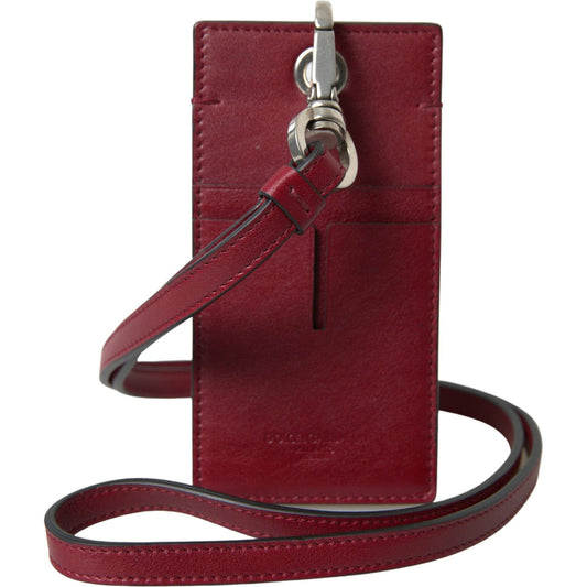 Dolce & Gabbana Elegant Red Leather Cardholder with Lanyard Dolce & Gabbana