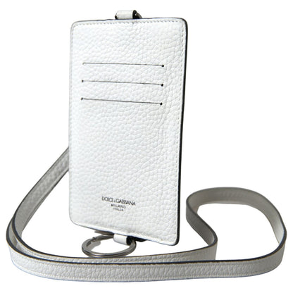 Dolce & Gabbana White Leather Lanyard Logo Card Holder Men Wallet