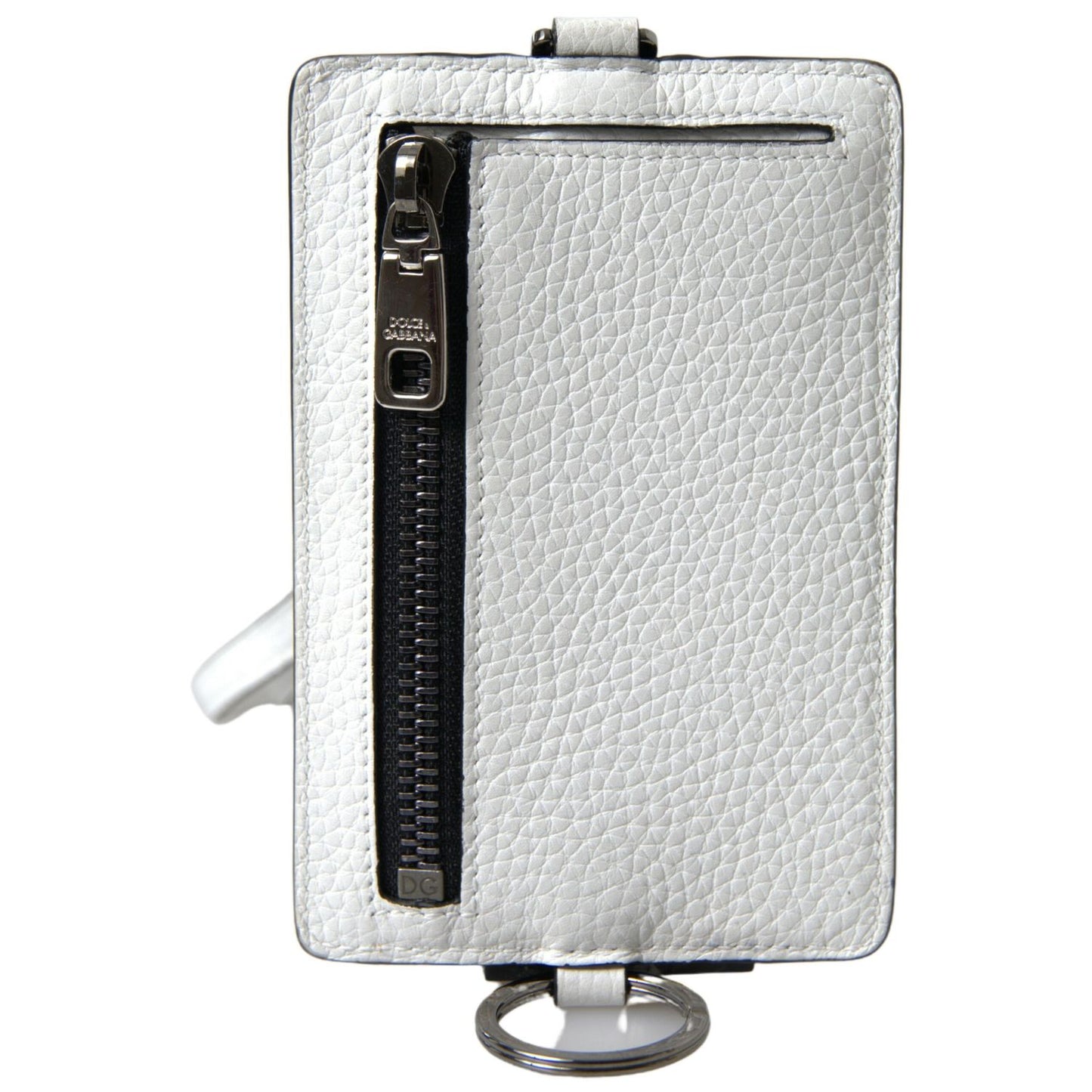 Dolce & Gabbana White Leather Lanyard Logo Card Holder Men Wallet